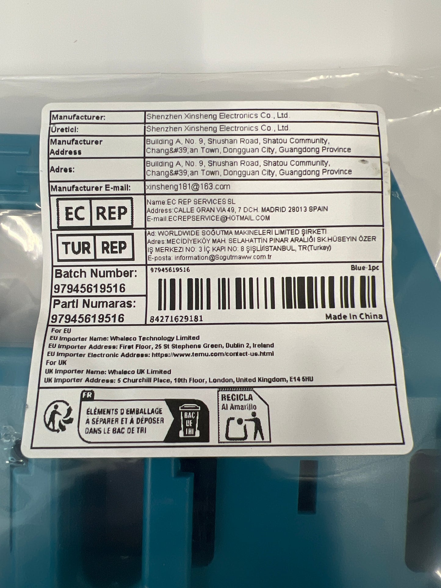 Portable battery holder product information, close up view.