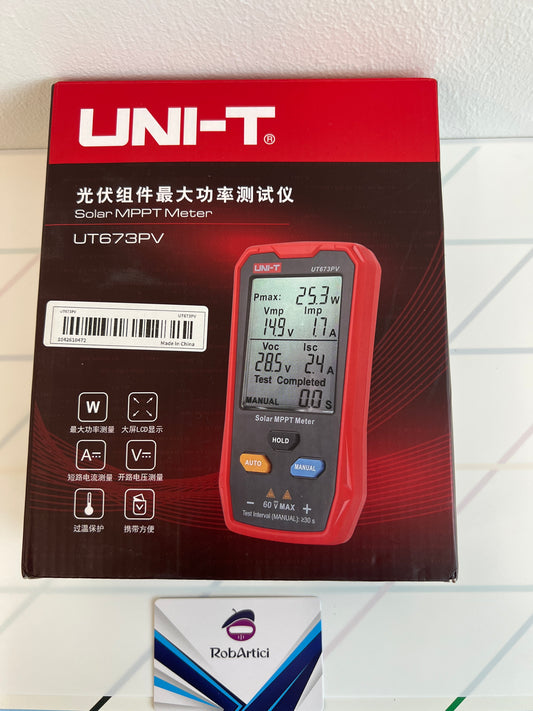 UT673PV solar MPPT meter measuring device retail packaging front view.