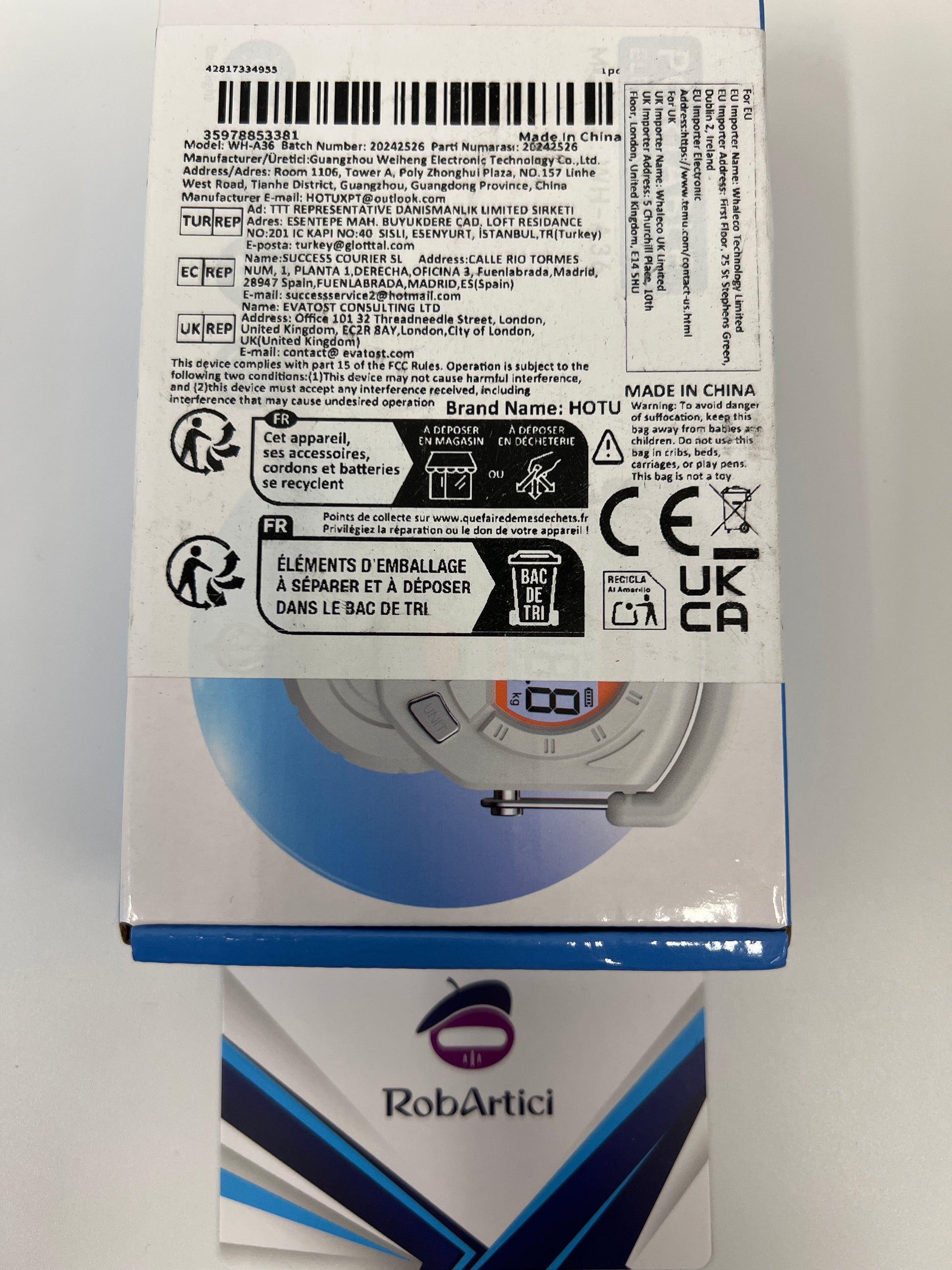 High precision handheld electronic scale retail packaging showcasing product information.