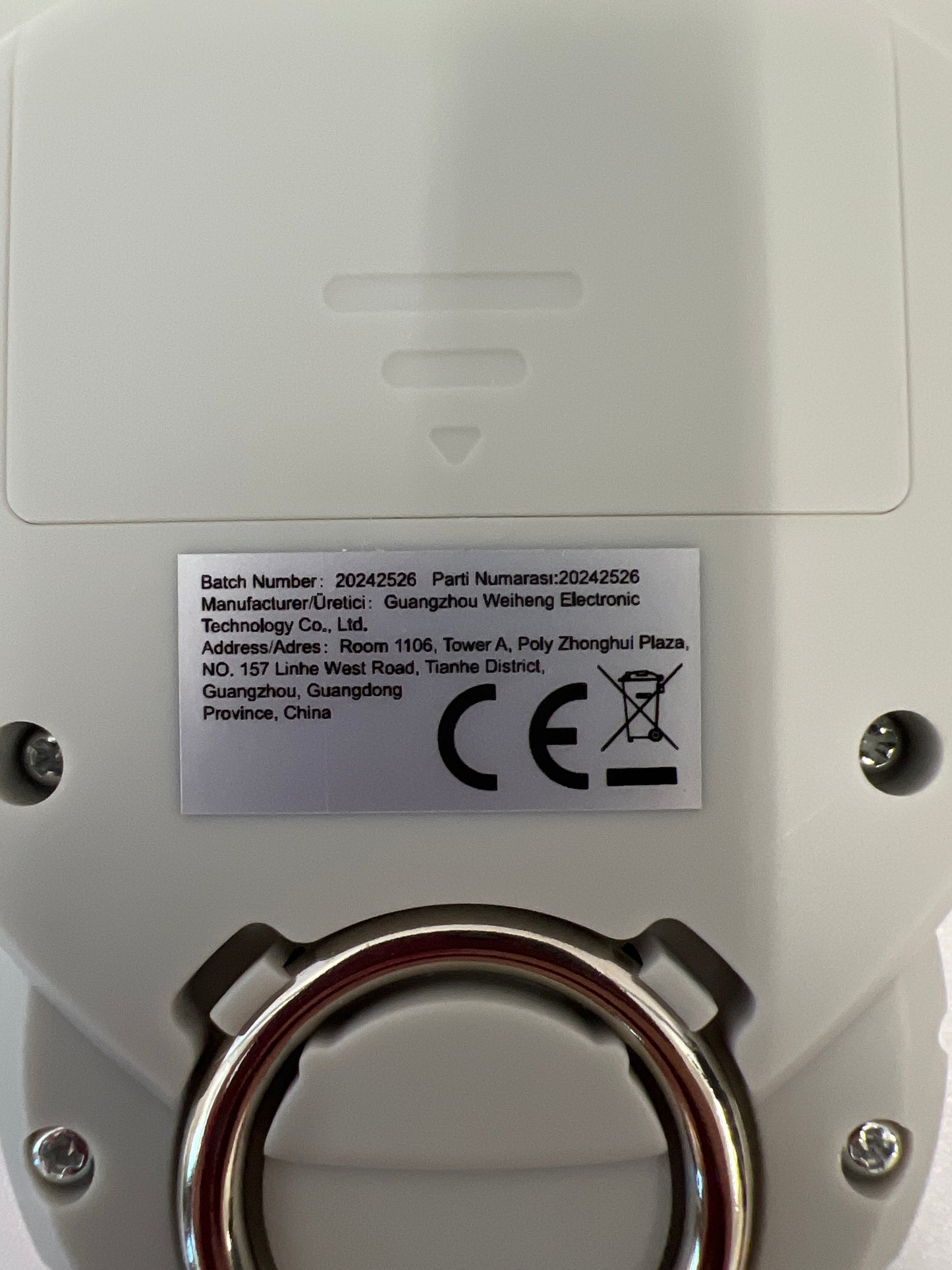 High precision handheld electronic scale close up view with product information. 