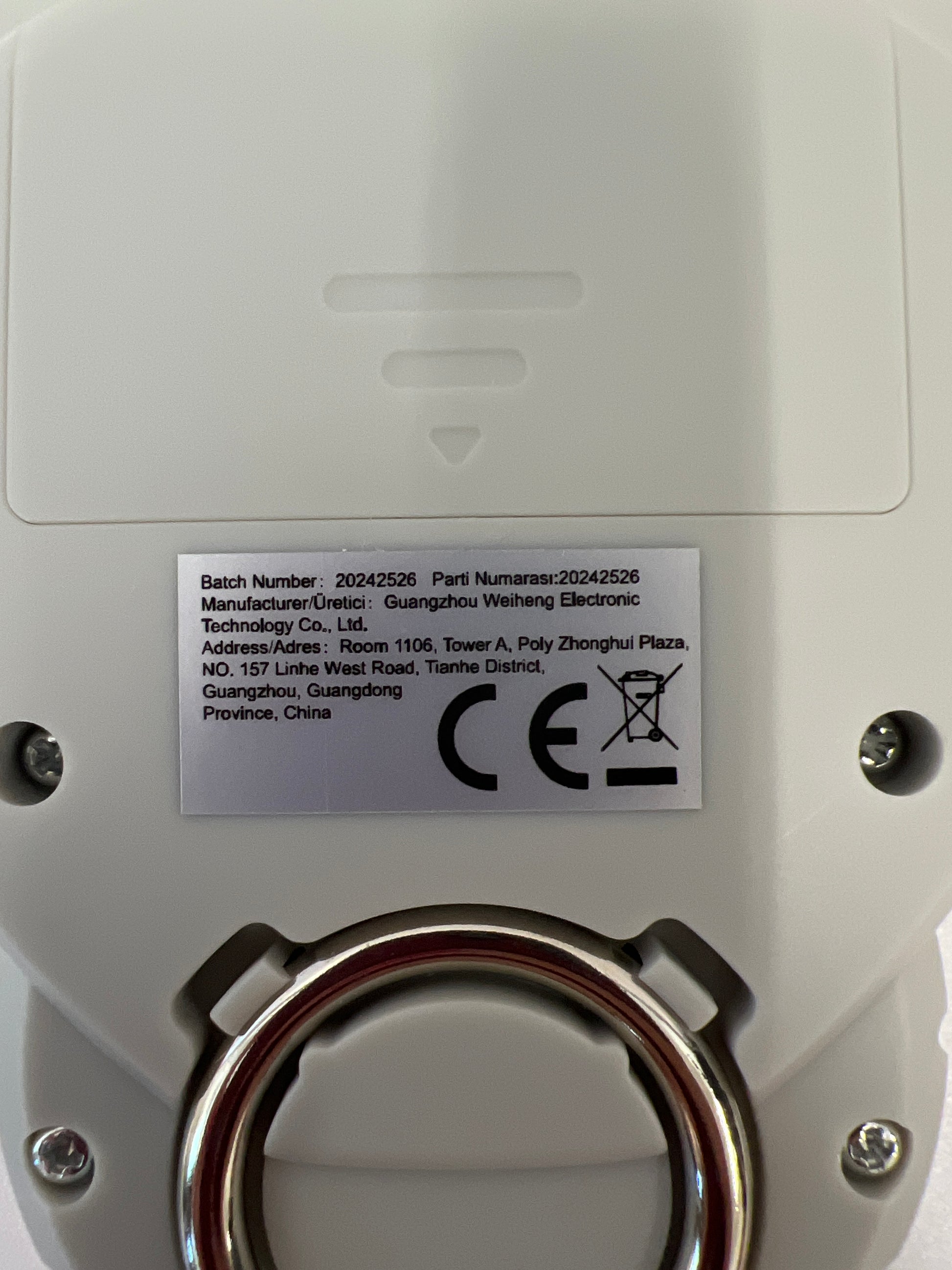 High precision handheld electronic scale close up view with product information. 