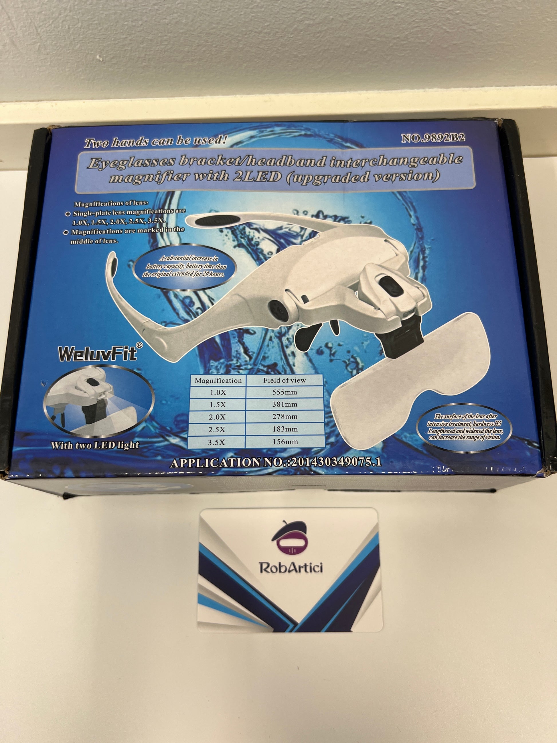 WeluvFit interchangeable magnifier glasses with 2LED, retail packaging front view.
