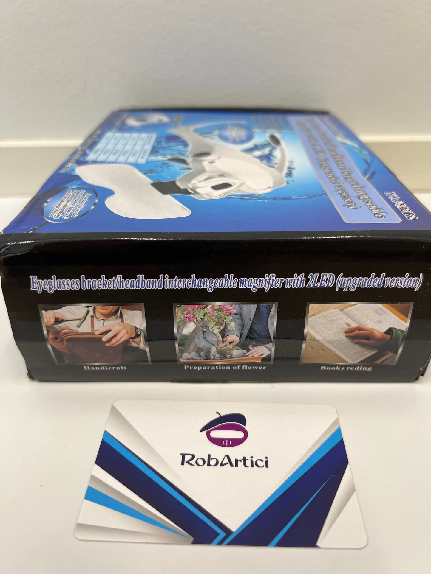 WeluvFit interchangeable magnifier glasses retail packaging showcasing product usage examples.