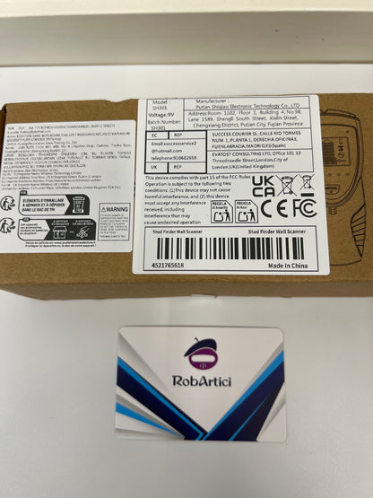 SH301 stud finder wall scanner retail packaging showcasing product information.