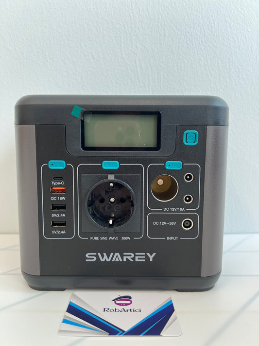 SWAREY S160 portable power generator front view showing LED display and input ports.