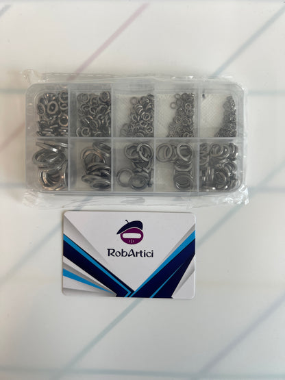 460 piece jump rings assortment pack showing the storage container and product variety sizes.