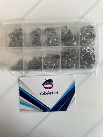 460 piece jump rings assortment pack showing the storage container and product variety sizes.