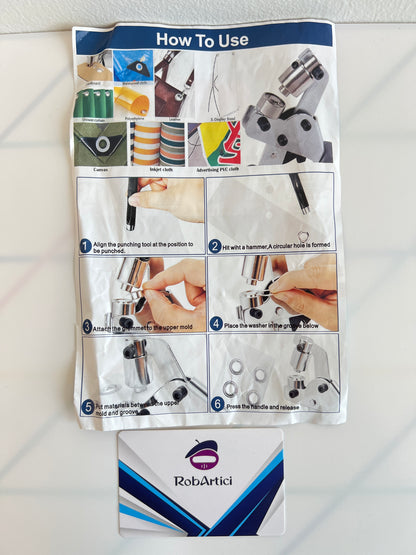 Pliers and grommet DIY tool kit user instructions.