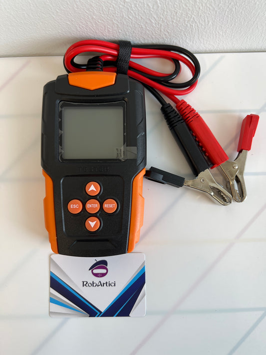 FBT-200 intelligent battery tester 12V/24V showing the digital display monitor and control settings buttons.
