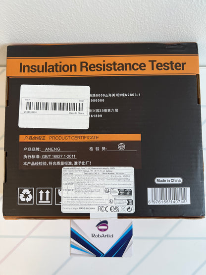ANENG MH15 insulation resistance tester retail packaging box back view.