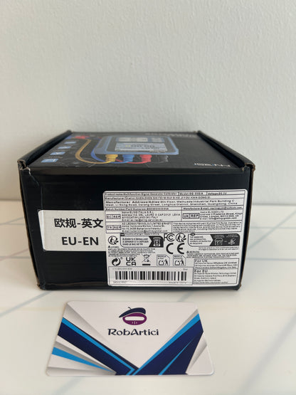 FNIRSI SG003A signal generator, side view of retail packaging box with product information. 