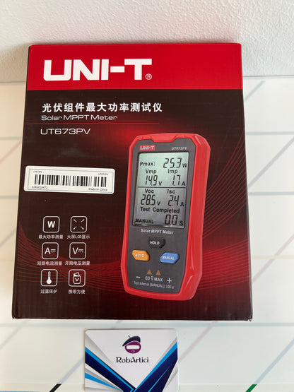 UT673PV solar MPPT meter measuring device retail packaging front view.