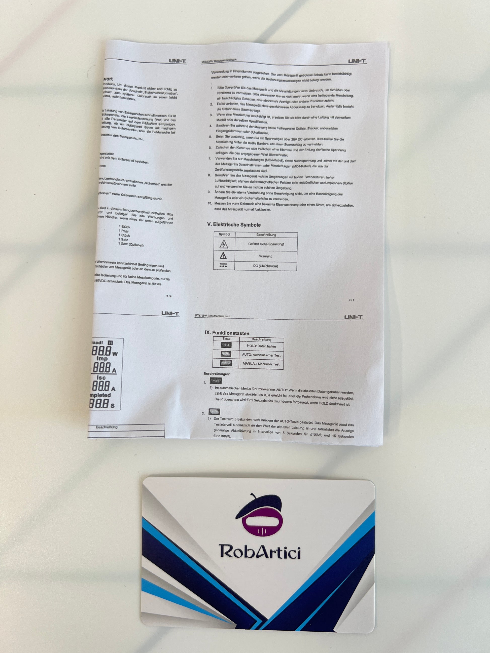 UT673PV solar MPPT meter user manual.