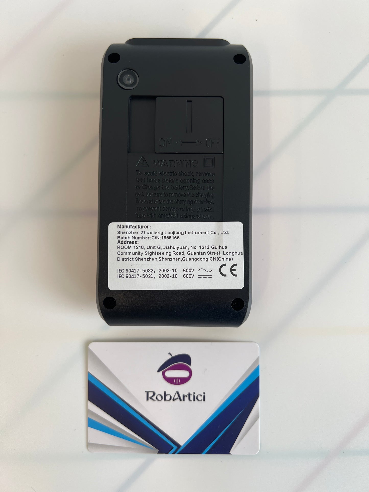 ZL116 smart digital multi meter back view showcasing product information.
