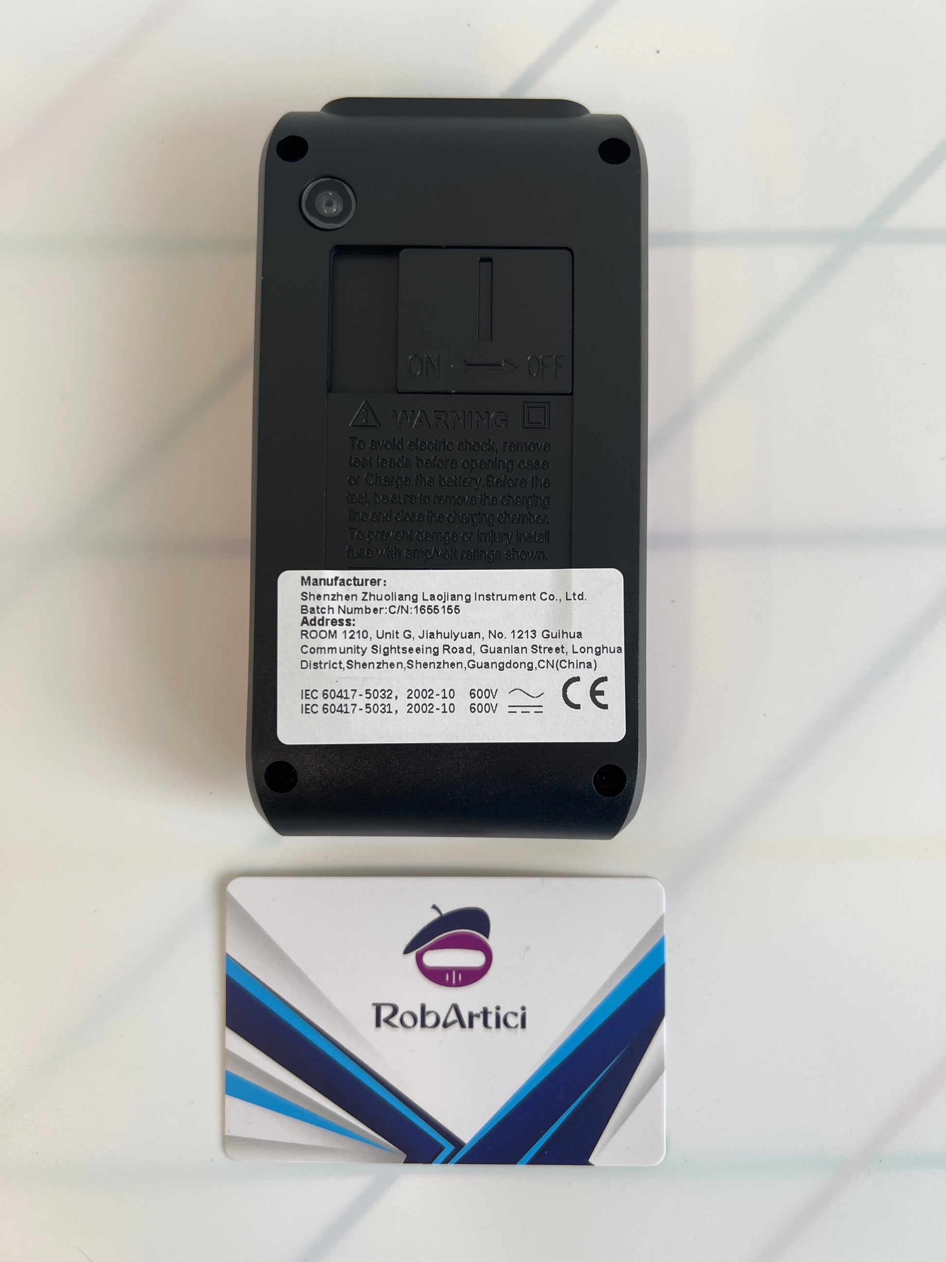 ZL116 smart digital multi meter back view showcasing product information.