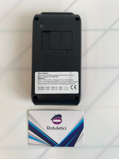 ZL116 smart digital multi meter back view showcasing product information.