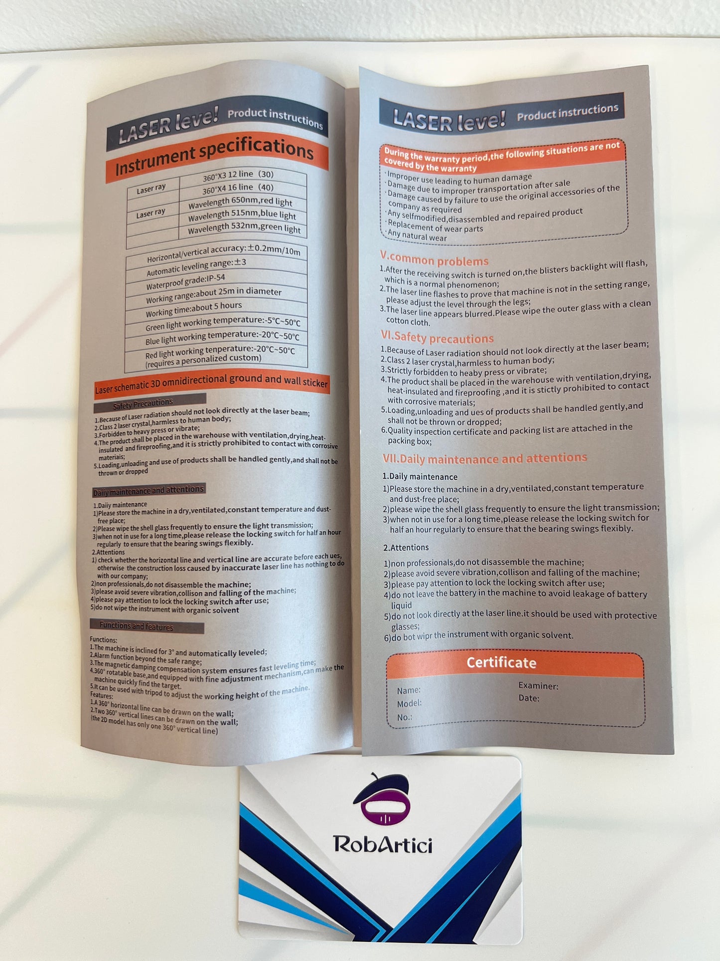 MaxLight laser level meter 3D-4D user manual.